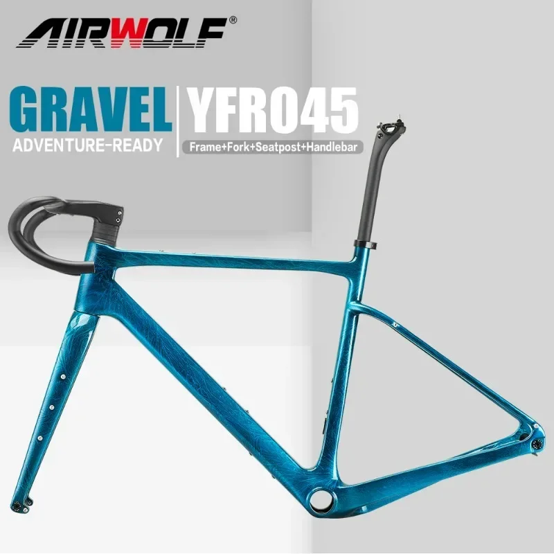 

Airwolf New T1100 Carbon Gravel Bike Frame with 700x45C 27.5ER*2.1 Inch Max Tire Carbon Road Bike Gravel Frame and Handlebar