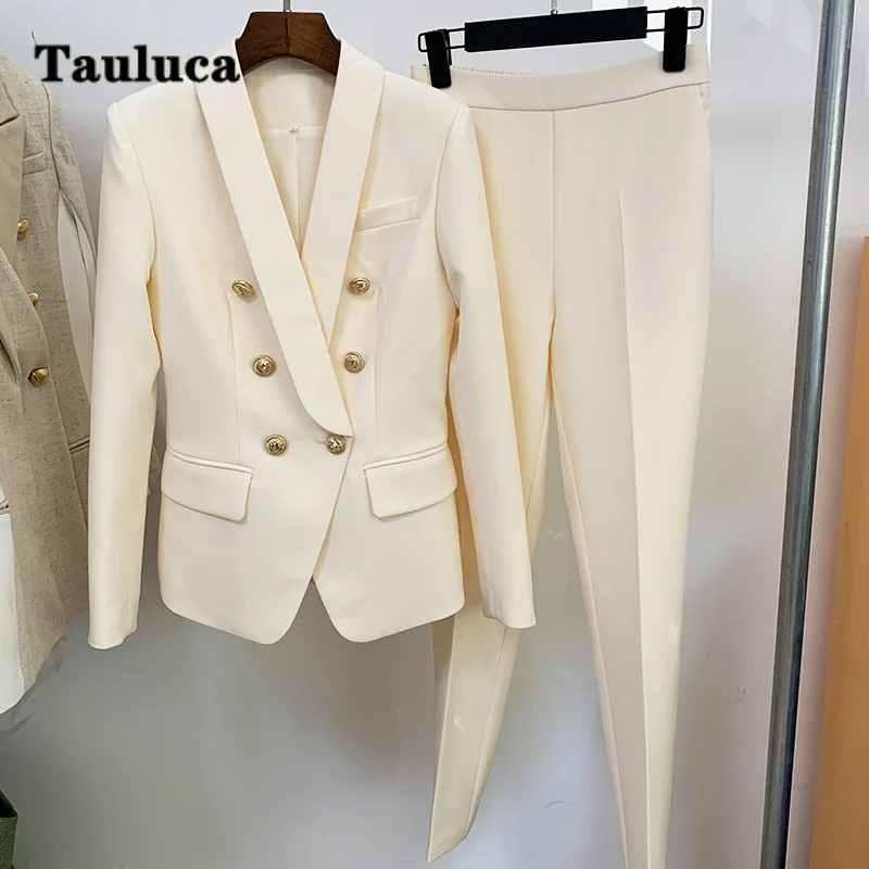 

Женский офисный костюм из блейзера и брюк, официальный двубортный Блейзер и укороченные брюки, комплект из двух предметов, Женский деловой костюм