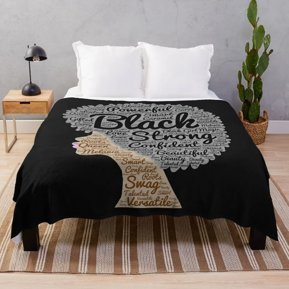 

Black Woman Natural Hair Words In Afro Throw Blanket Thins Kid'S Thermals For Travel Designers Blankets