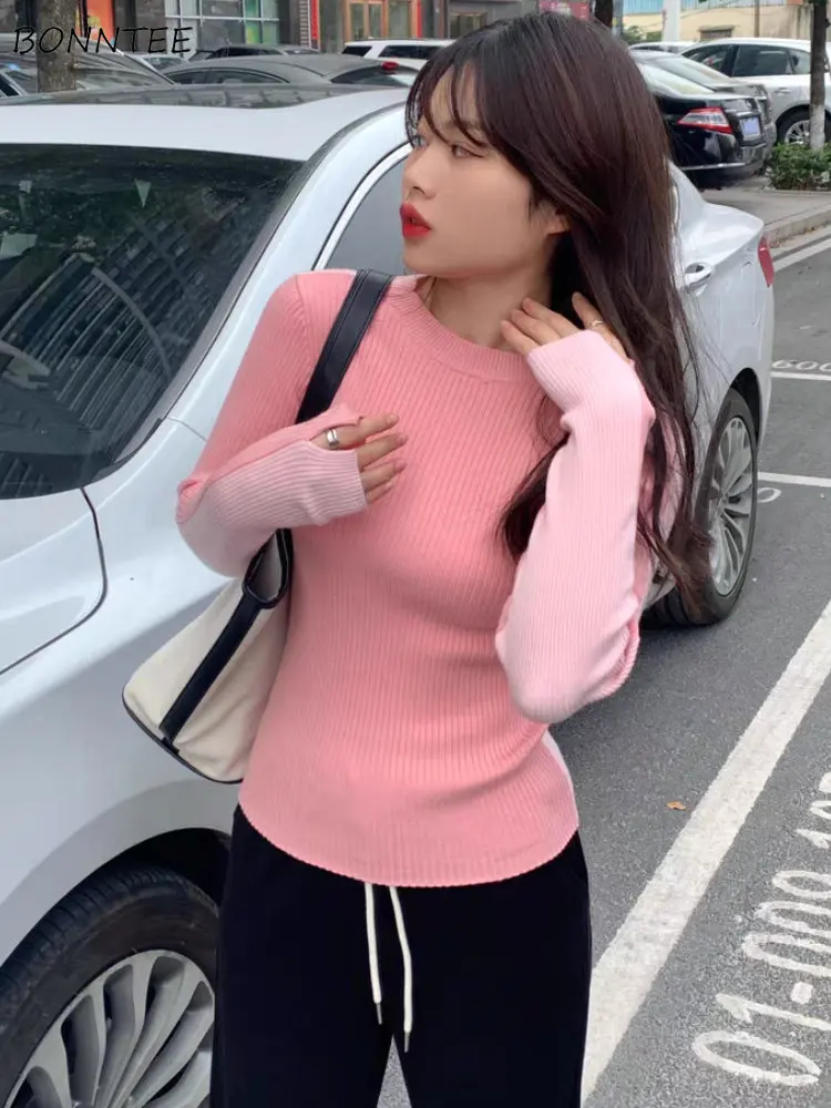 

Pullovers Women Panelled Design Simple All-match Retro Slim Fashion Autumn Sweater Leisure Creativity Sweet Korean Style Ladies