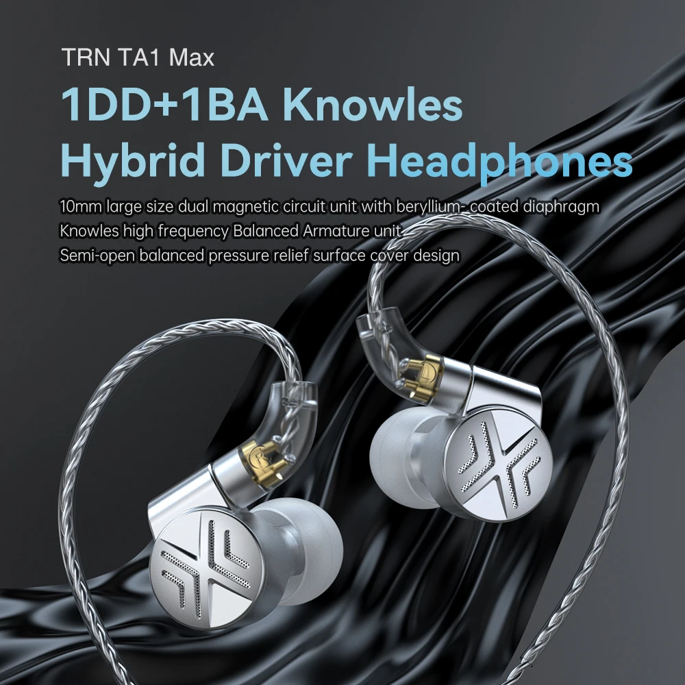 

TRN TA1 Max Hi-FI 1BA+1DD Knowles Hybrid Beryllium-plated Dynamic In-ear Monitors Earphone HIFI Bass Metal Monitor Running