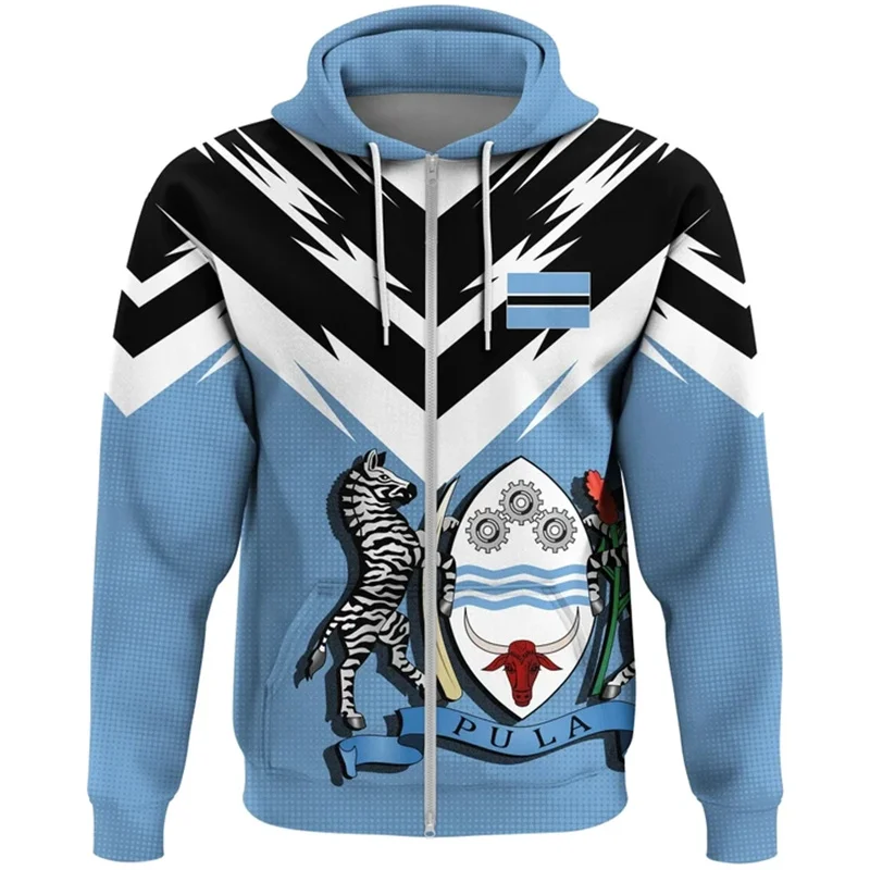 thumbnail image 1 of Sudadera con capucha y cremallera con estampado de bandera de Botsuana para hombre, sudaderas retro con estampado 3D, sudaderas informales de otoño de gran tamaño para niños, jersey con cremallera de, 1 of 4
