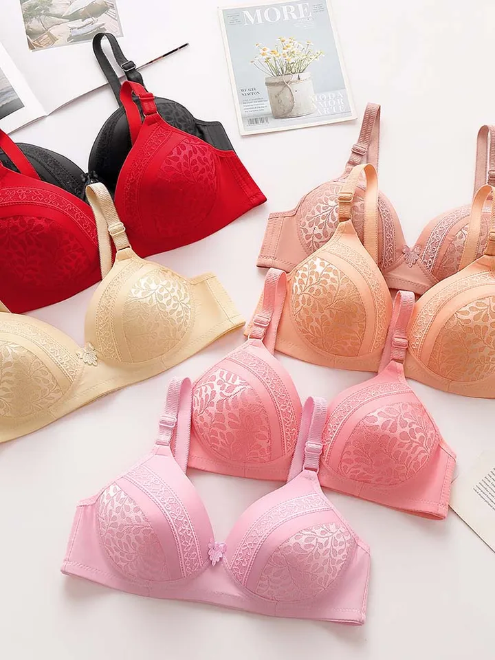 Rhinestone Seamless Push Up Bra Set Back For Women Red/Pink