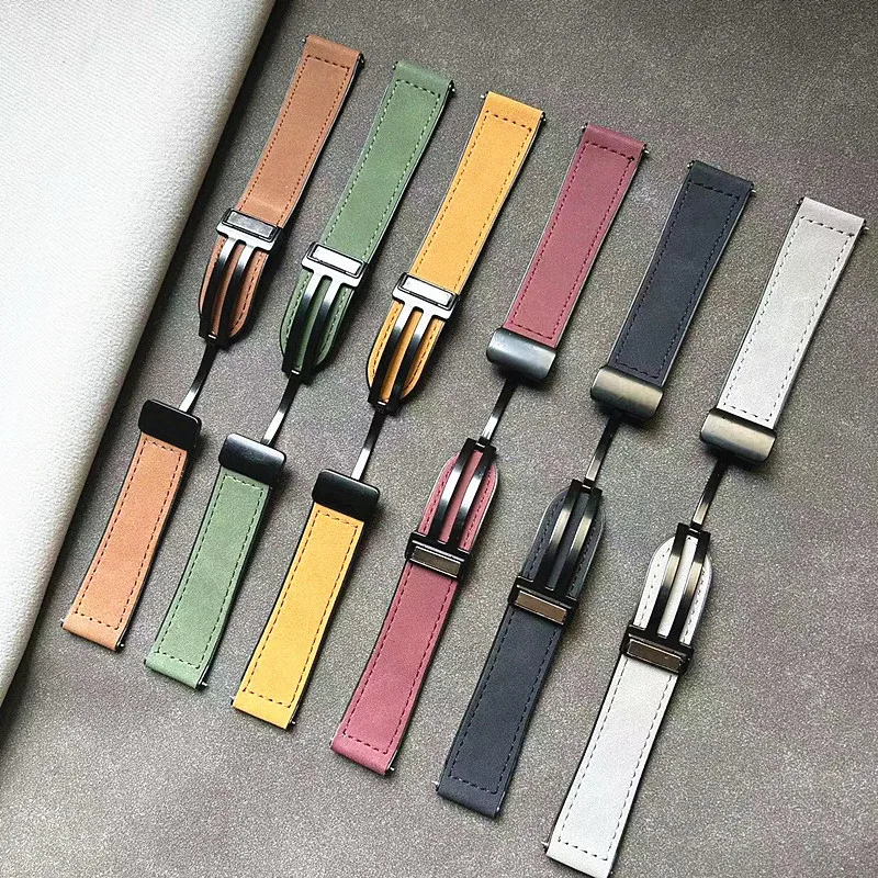 Slim Leather Watch Bands Compatible With Garmin Forerunner 570 42mm/Vivoactive 6/5/3/Venu Sq 2/Venu Sq/Forerunner 165,20mm Wristband,Replacement Stylish Slim Wristband Strap For Women Men Dark Pink