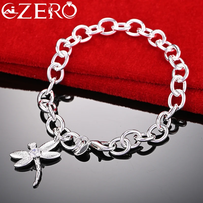 

ALIZERO 925 Sterling Silver Zircon Dragonfly Pendant Bracelet Chain For Woman Fashion Charm Wedding Party Trendy Jewelry Gift