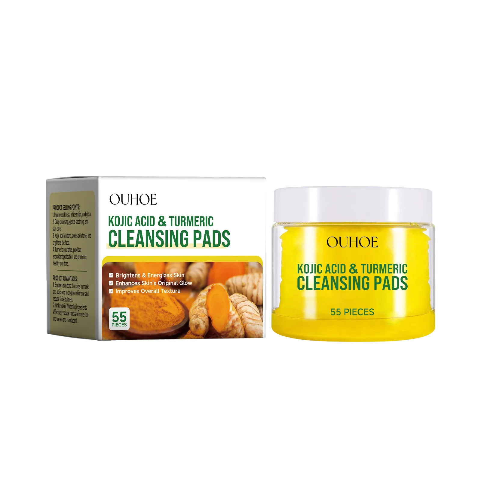 Facial Cleansing Pad Turmeric Balance Oil Dark Spots Dead Skin Remover Smooth Brighten Refresh Moisturize Exfoliating Face Pads 5