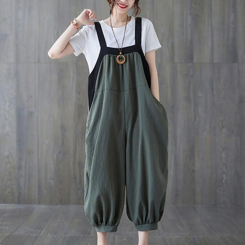 

Women Summer Jumpsuit Stylish Women's Sleeveless Rompers Square Collar Patchwork Color Ankle-length Harem Pants for Summer Wide