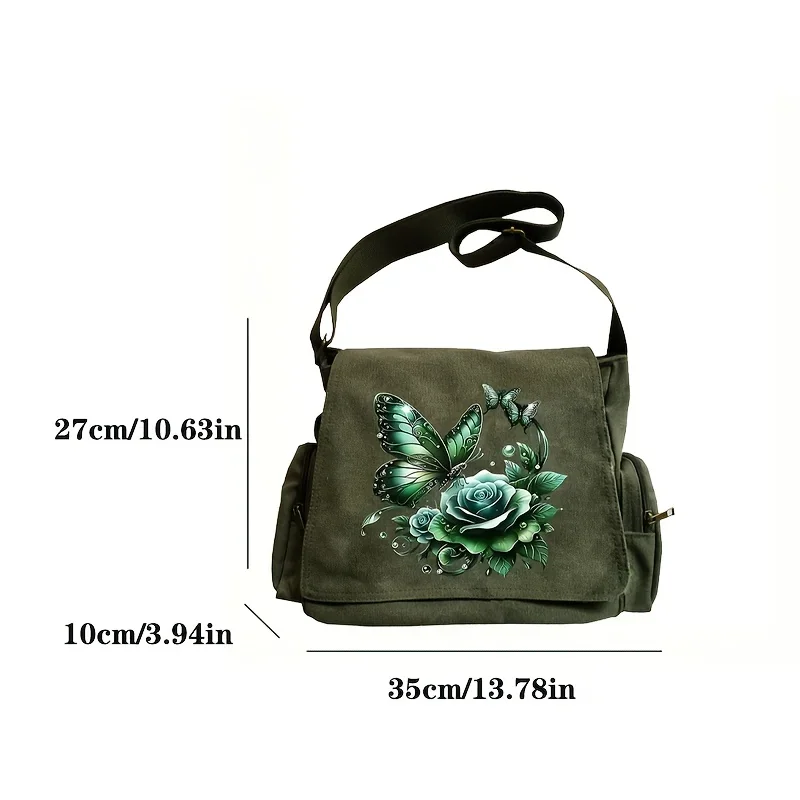 Women's Large Capacity Vintage Tote Bag with Rose & Butterfly Floral Print Multiple Pockets Shoulder Bag For Women Commuting