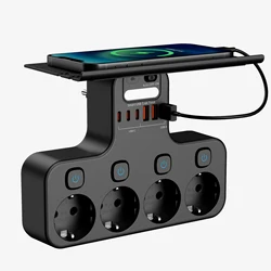 Smart European Power Strip with USB - C and Night Light - Black with Board