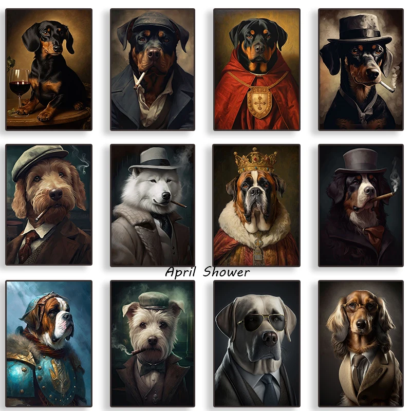 Abstract Vintage Style Dog Portraits Animal Posters Canvas Painting and Print Wall Art Nordic