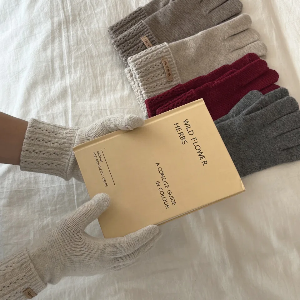 Koreanische hochwertige Strickhandschuhe für Frauen, fehlende Finger, Touchscreen-Schutzhandschuhe, einfache waschbare Vollfingerhandschuhe – Detail 3