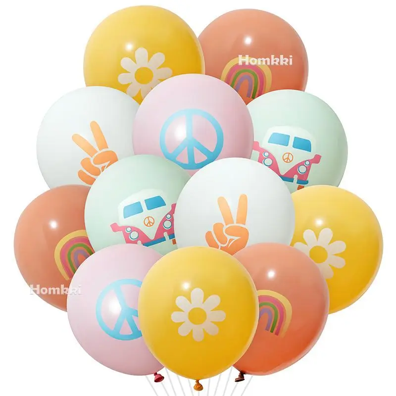 50Pcs Groovy Retro Balloons Per Hippie Girl Theme Party Supplies 12 Pollici Rubber Baloney Vintage Birthday Globus Wedding Decor