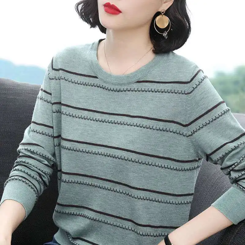 Fashion O-Neck Spliced Casual Striped Sweater Women Clothing 2022 Autumn New Oversized All-match Pullovers Loose Korean Tops 2022new 2022 spring autumn o neck pullover women korean loose clothes oversized sweatshirt vintage oversized harajuku korean