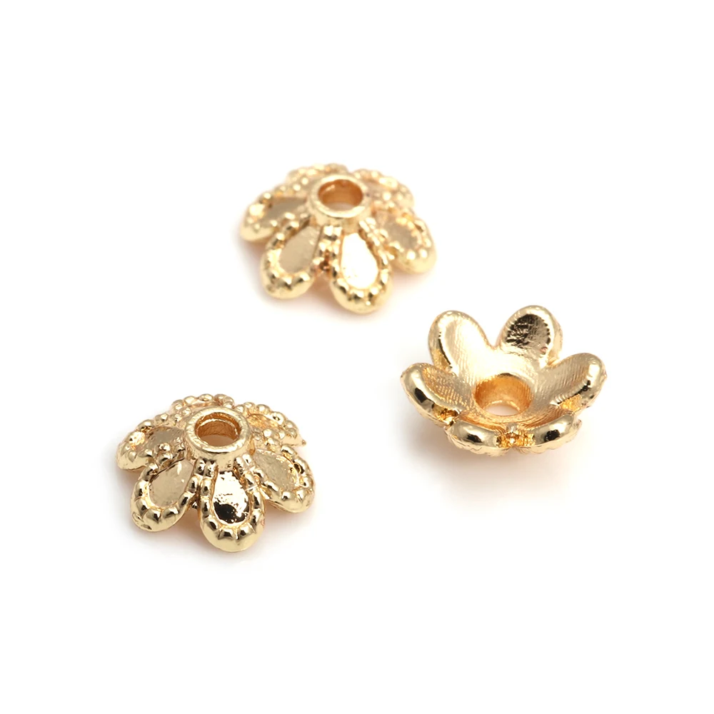 50PCS 18K 골드 컬러 황동 꽃 나무 잎 라운드 비즈 모자 Tessal 모자 쥬얼리 비즈 만들기 용품 Diy 결과 액세서리