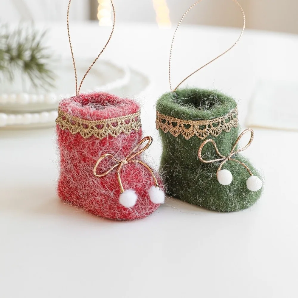 Mini Knitted Red White Fabric Christmas Boot Ornament