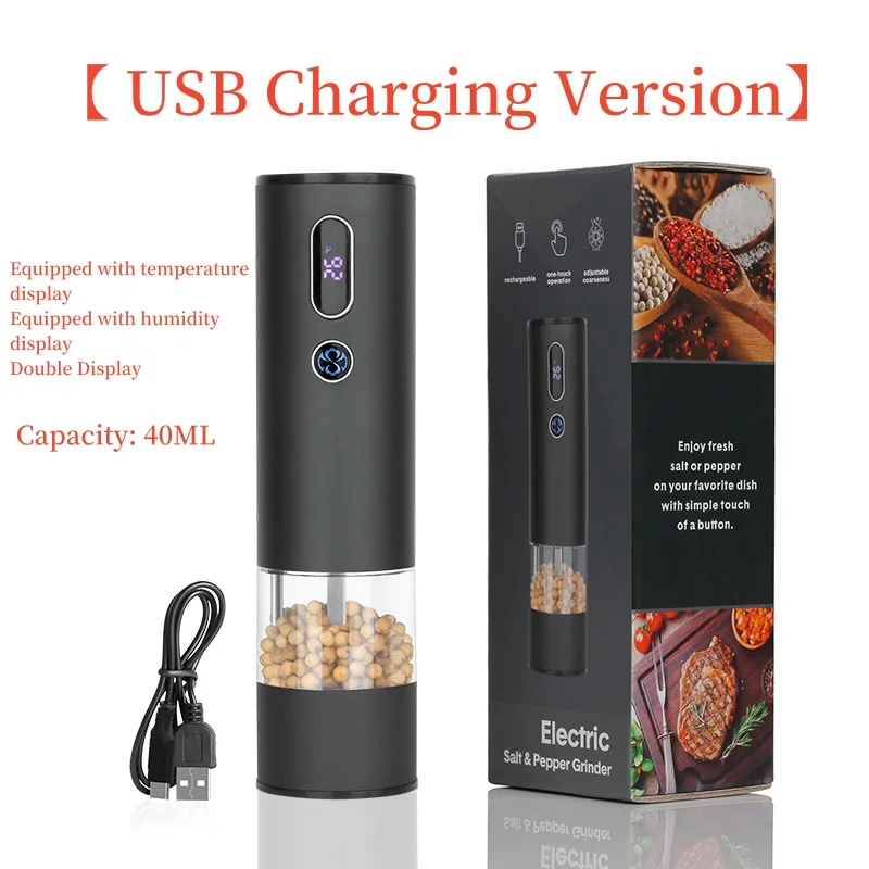 Rechargeable Electric Pepper Grinder With Temperature And Humidity Dual Display Pepper Grinder For Household Use USB Charging