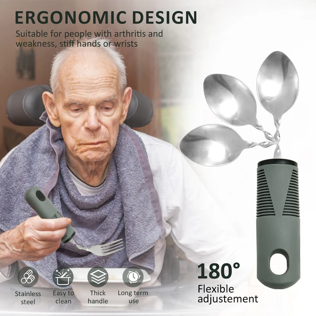 Set di utensili adattivi Set di posate pieghevoli in acciaio inossidabile per tremori alle mani anziani, artrite, utensili da costruzione per Parkinsons 4