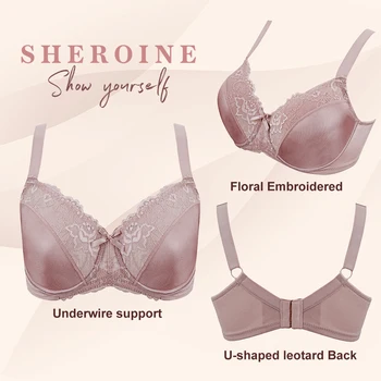 Sheroine Plus Size Floral Lace Underwire Bra, Minimizer Full Coverage Non Padded Support Bra for Everyday Comfort & All-Day Wear 4
