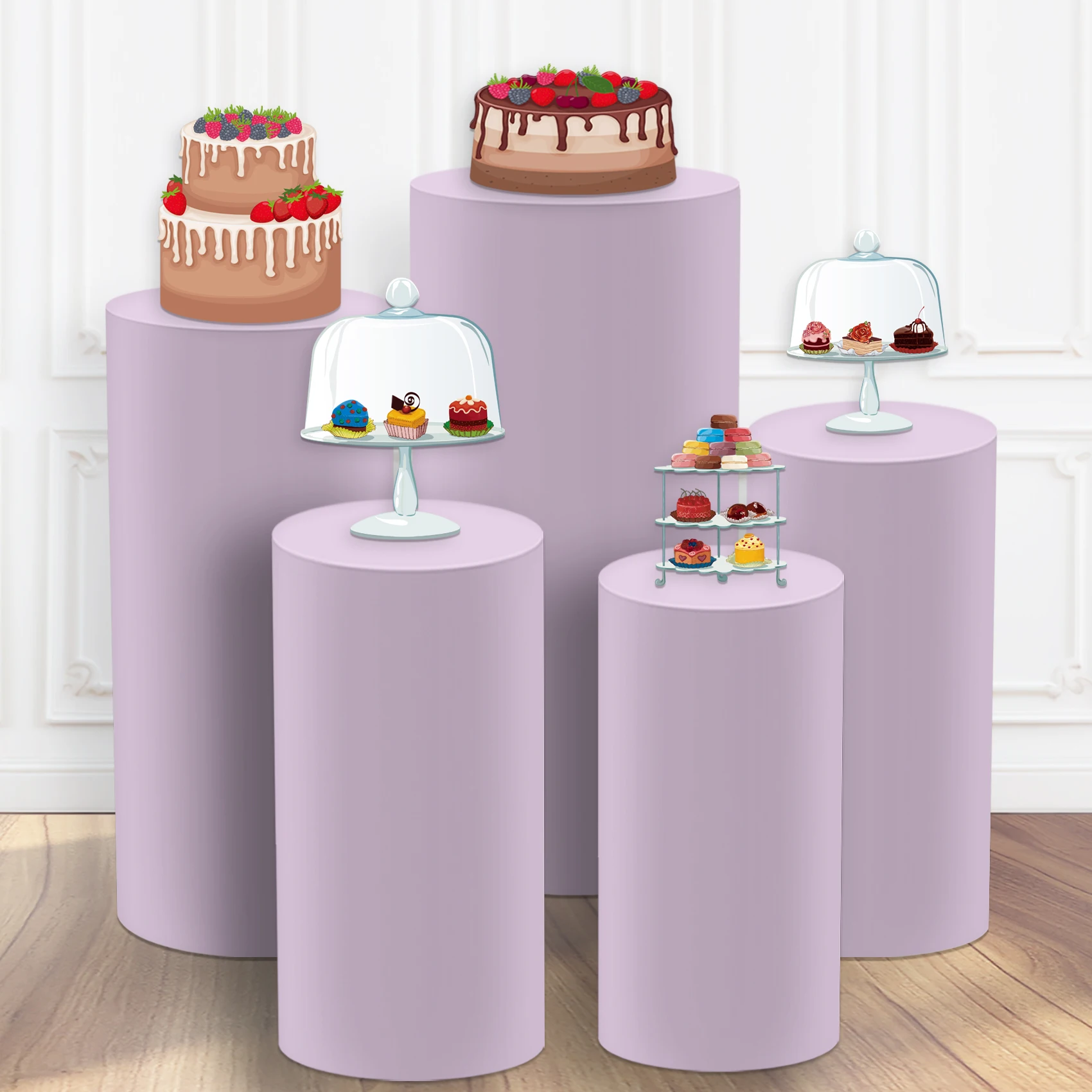 

Spandex Cylinder Pedestal Covers Mermaid Purple Set of 5 Cylinder Plinth Stand Cover for Wedding Prop Birthday Party Event Decor