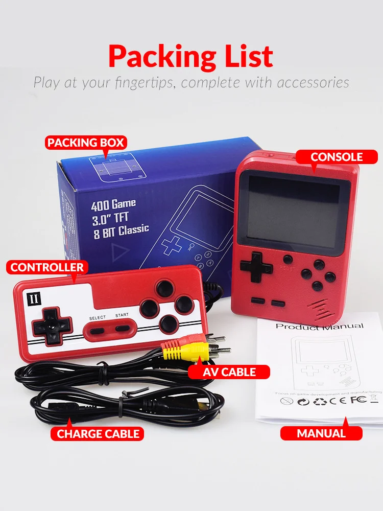400 IN 1 Retro Video Game Console Handheld Game Player Portable Pocket TV Game Console AV Out Mini Handheld Player for Kids Gift
