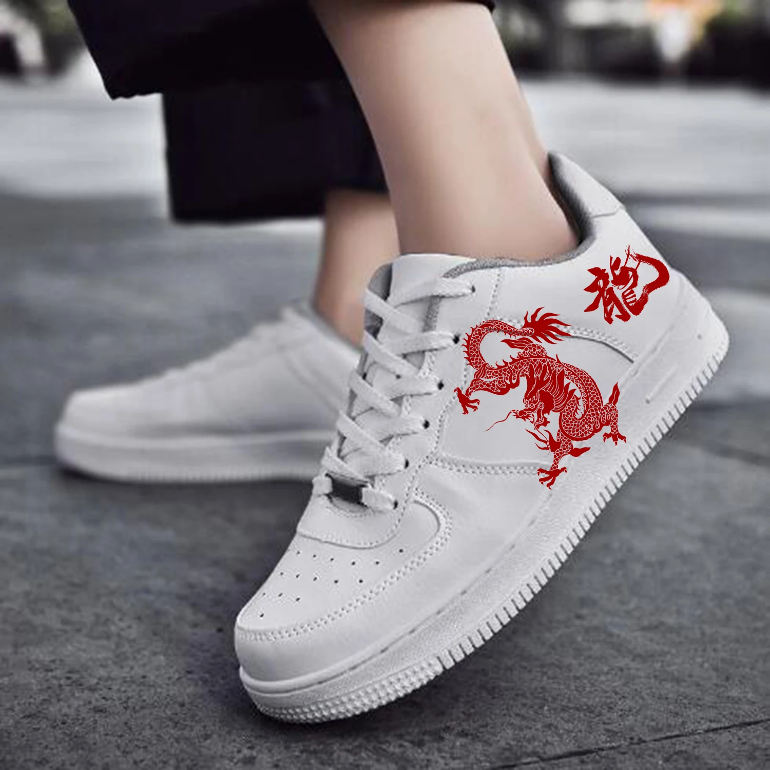 Dragon Pattern AF Basketball Mens Womens Sports Running High Quality Flats Force Sneakers Lace Up Mesh Customized Made Shoe DIY