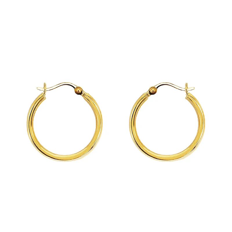 18K Gold 15-40mm Hoop Earrings for Women Italy Pure Au750 Gold Hollow Tube Earrings with Buckle Custom Jewelry Birthday Gift