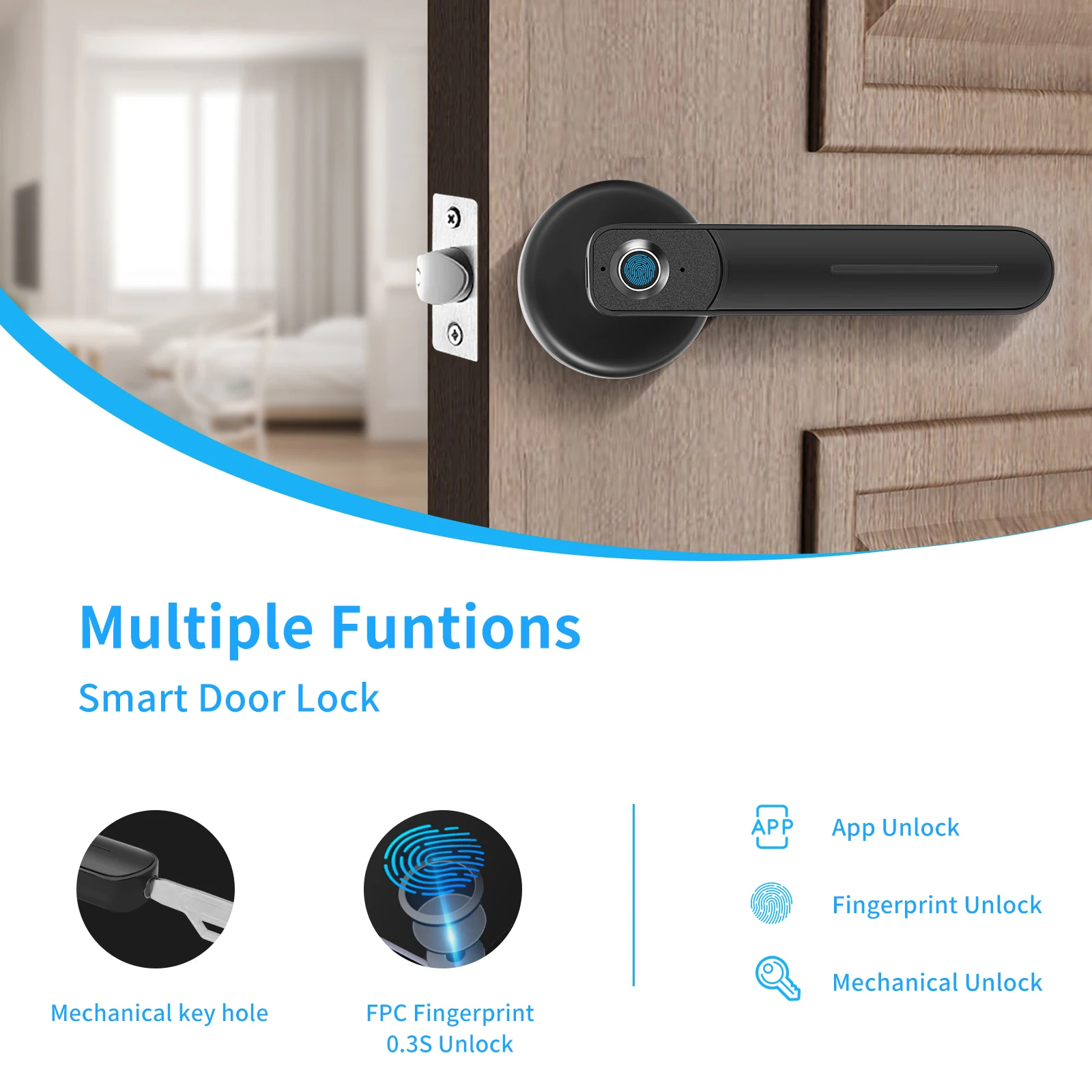 Fingerprint Electronic Door Lock Interior Door Smart Lock Indoor Bedroom  Ttlock Tuya Smart Lock with Code Card Keyless Unlocking for Apartment Hotel  Condominium - China Fingerprint Door Lock, Smart Door Lock