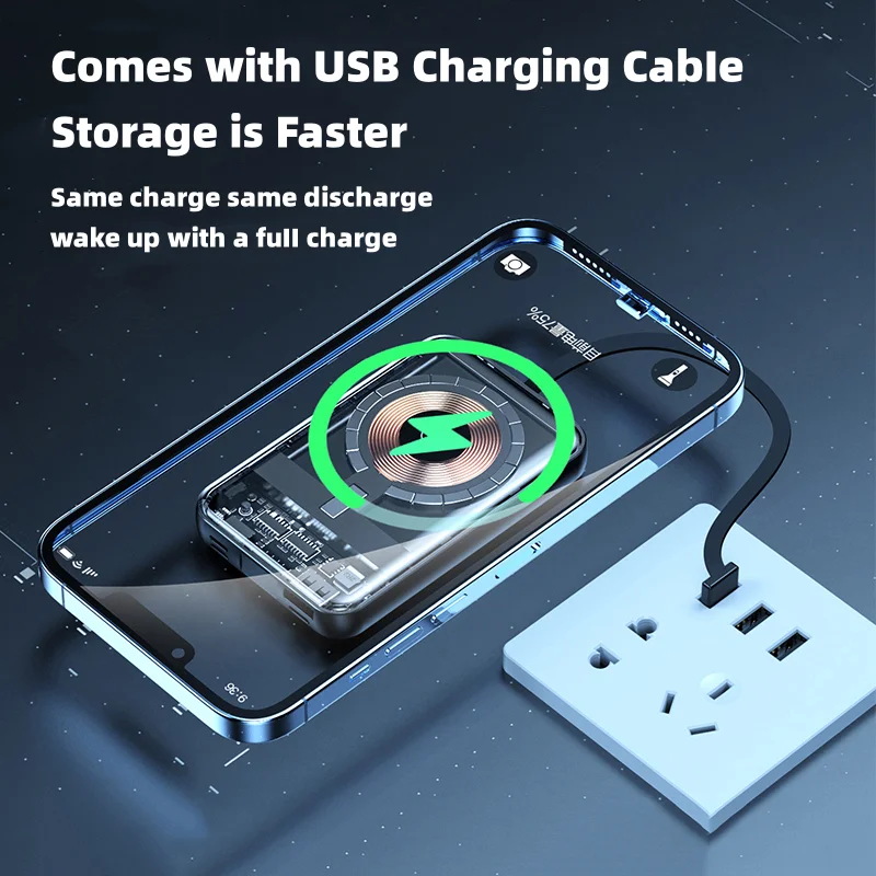 New Transparent Magnetic Wireless Power Bank Mini Powerbank External Auxiliary Spare Battery Pack Charger For iphone 15 14 13 12