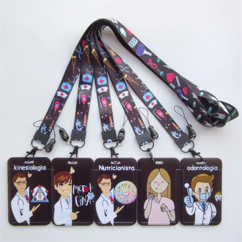 Arzt Krankens ch wester schwarz Lan yards ID-Karten halter Krankenhaus Abzeichen halter hängen Seil Lanyard amüsante Karte Fall Mädchen einziehbaren Clip – Detail 2