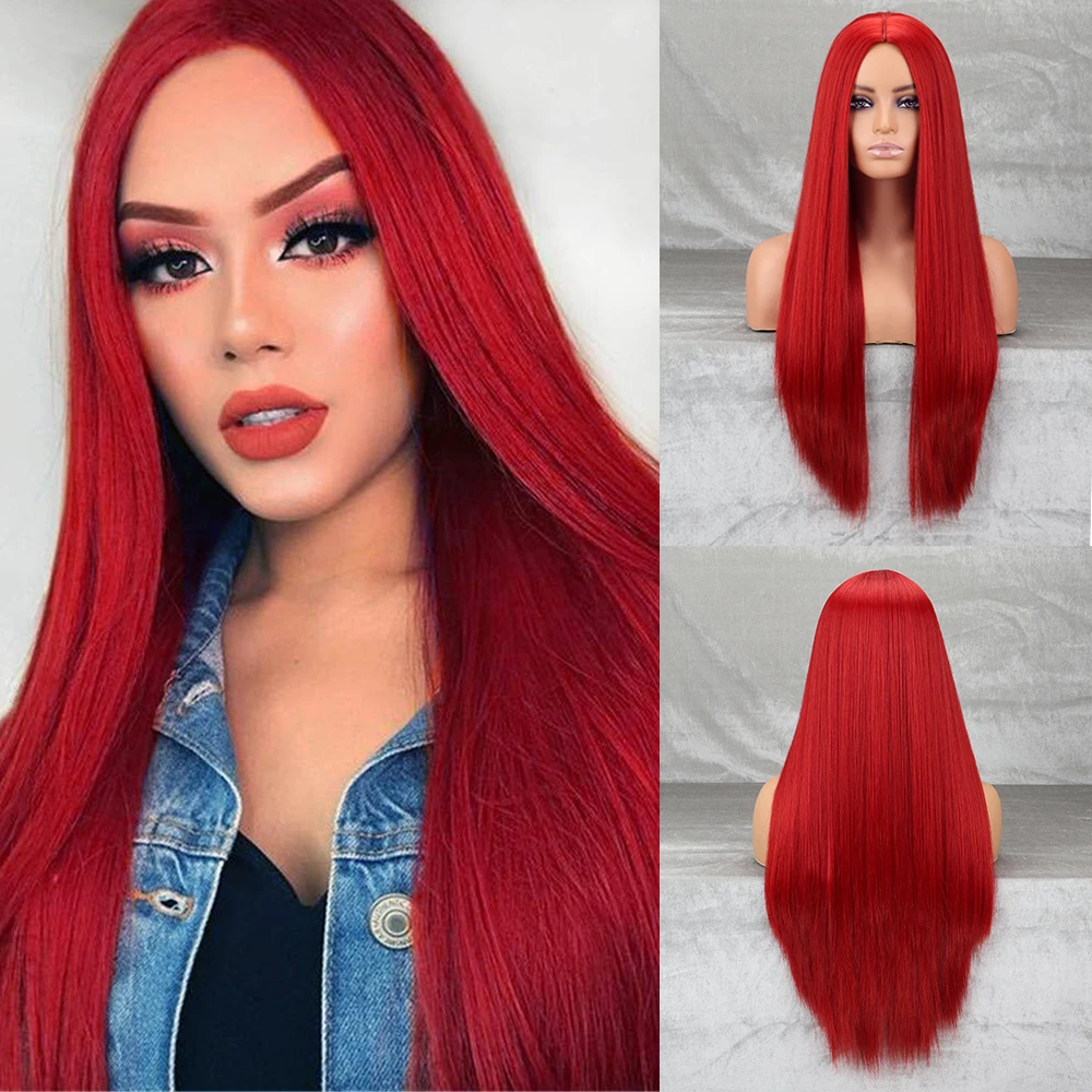 Long Red Wig Straight Middlepart Cosplay Wig For Girls Sally Red Dress Long Red Wig Straight Middlepart Cosplay Wig For Girls Sally Red Dress