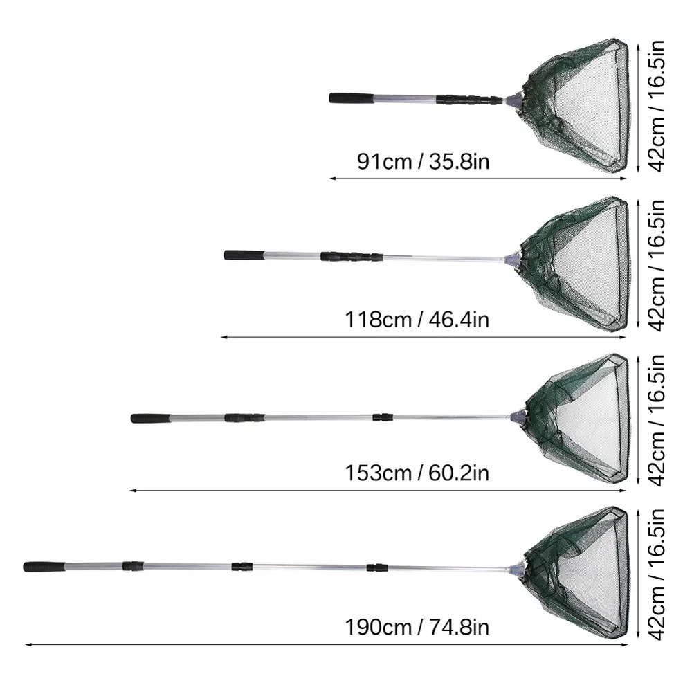 Red de aterrizaje para pesca, malla plegable de aleación de aluminio duradera, extensible a 190cm/130cm/55cm, liberación segura para captura de peces