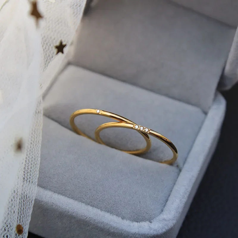 Stainless Steel Plated Paved Tiny Zircon Stackable Ring Golden Color Thin Ring Jewelry Round Zircon Crytal Women Engagement wedding rings finger rings womens ring jewelry rings ring jewelry round rings