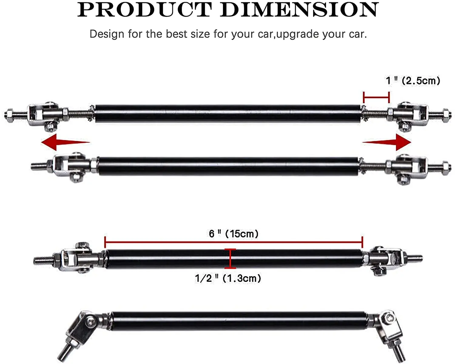 Universal Front Bumper Lip Splitter Spoiler Strut Rod Tie Support Bar