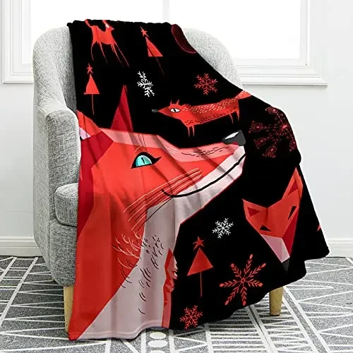 

Animals Theme Blanket Red Fox Cow Print Throw Blanket Cute Soft Lightweight for Sofa Bed Couch Camping Gift for Boys Girl Kids
