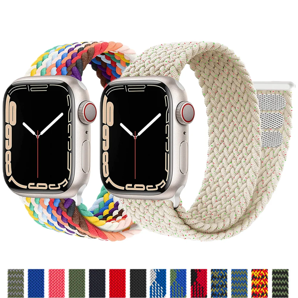 

Ремешок соло Плетеный для Apple watch Band 44 мм 40 мм 45 мм 41 мм 42 мм 49 мм, браслет correa для iWatch series 8 7 3 4 5 se 6 ultra