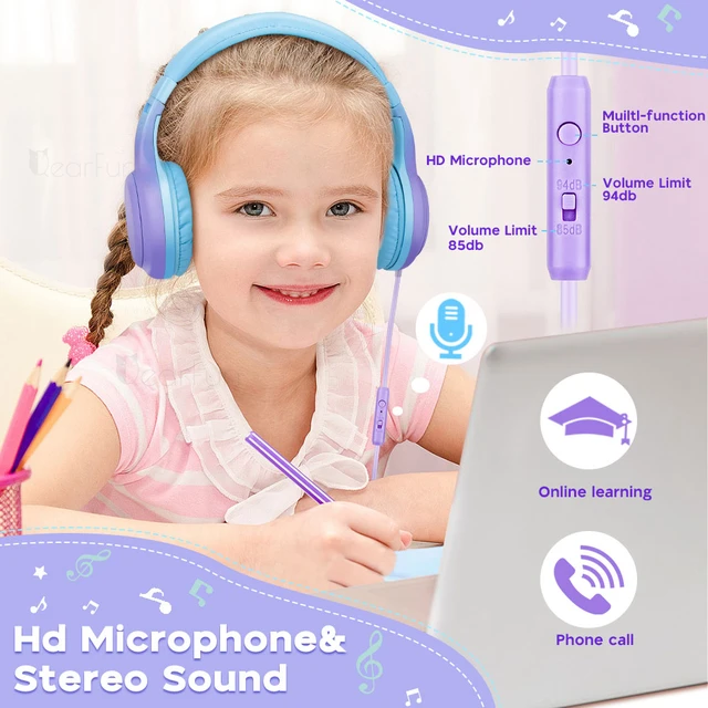 Écouteurs filaires avec microphone pour enfants, casque filaire