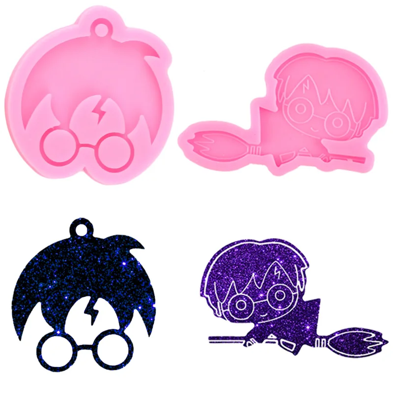 Shiny Anime Magic Boy Keychains Resin Epoxy Molds Boy Riding Broom Silicone DIY Sugarcraft Chocolate Mould silicone mold