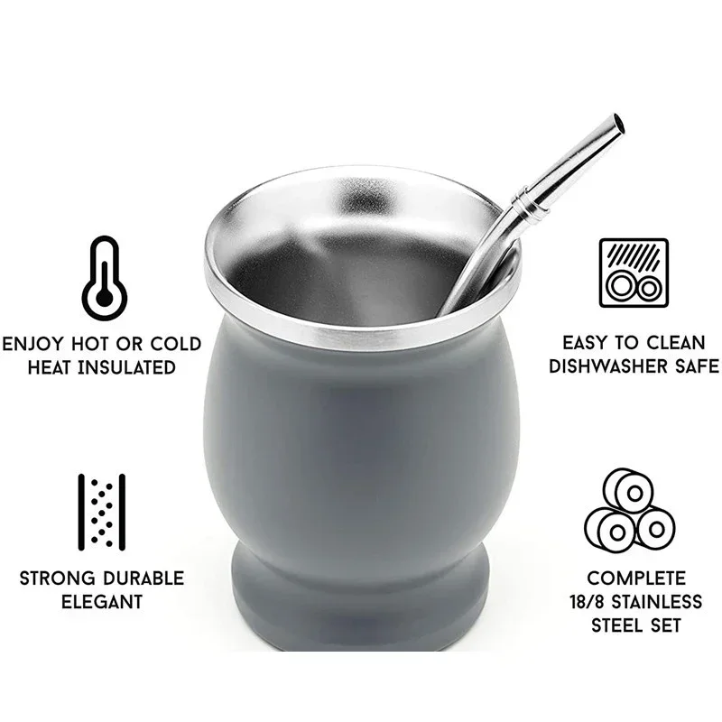 230ML Stainless Steel Mate Tea Cup Tea Cup Set for Argentina Insulated Straw Insulated Simple Gourd, tea cup,yerba mate cup,tea set,insulated tea cup