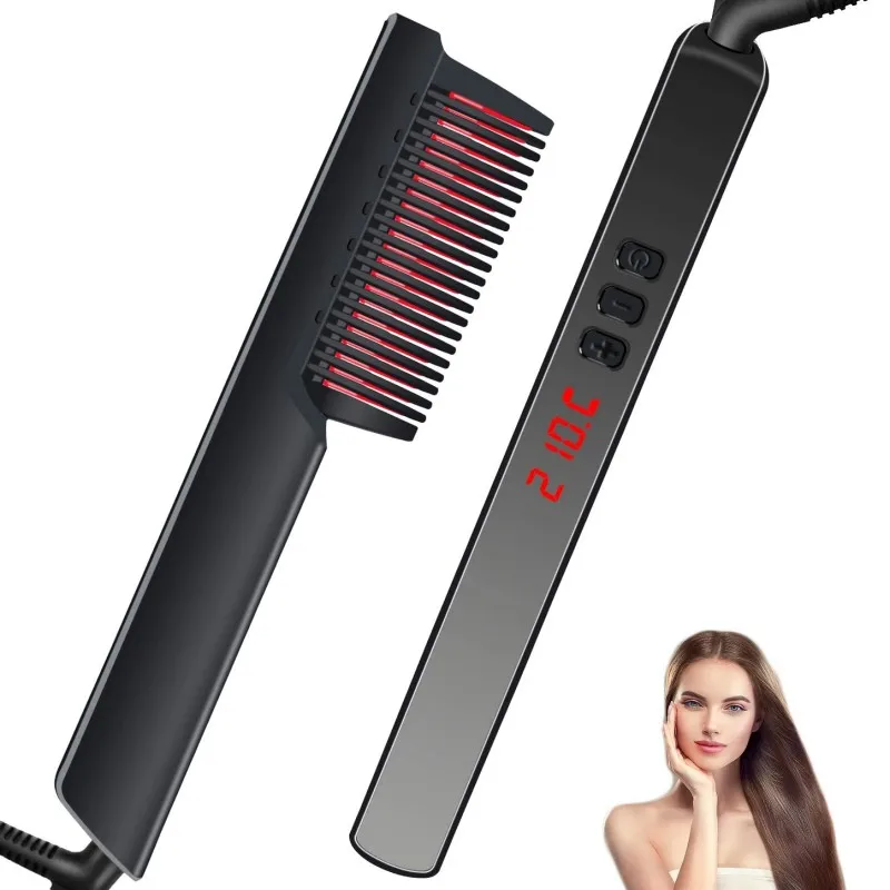 Beard Straightener Hair Straightener, Anti-Scald Heated Beard Brush Electric Hot Comb 3 Temp Settings Ionic Mini Straightener 2000w heat 2 temp settings 300ᵒf