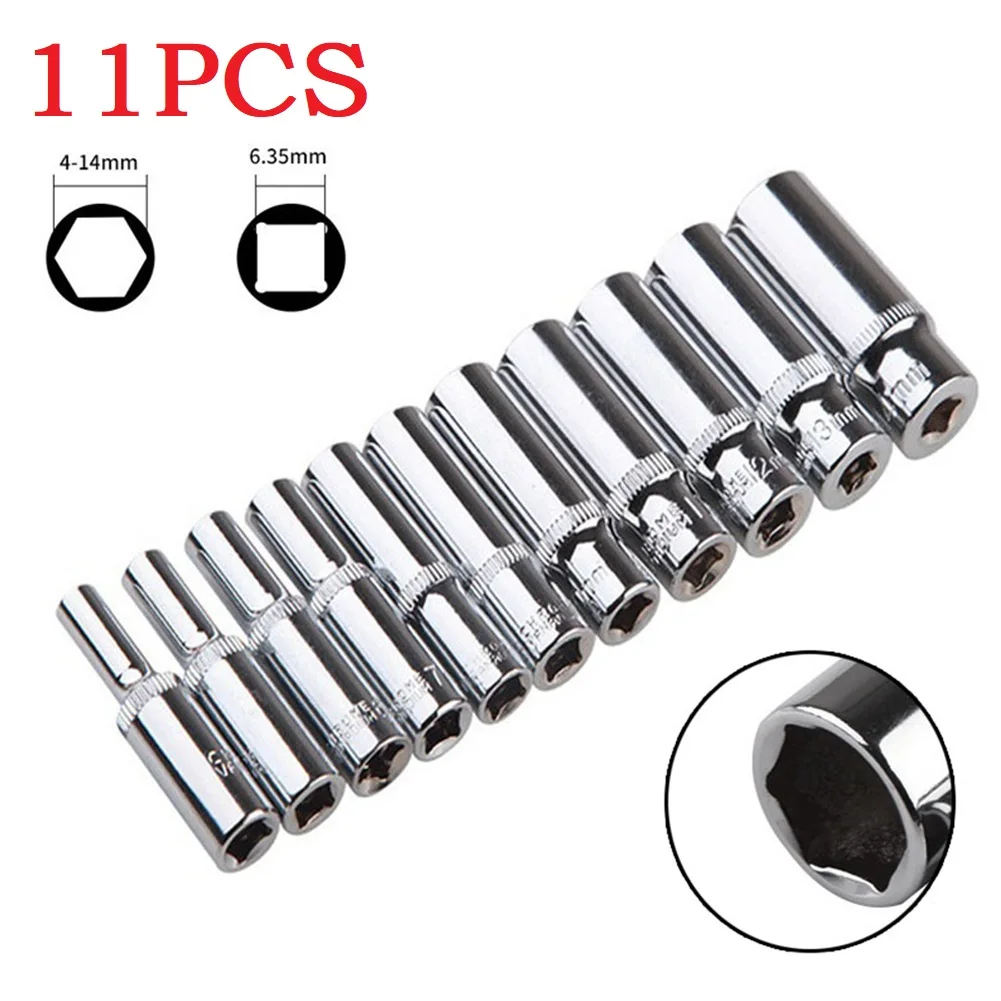 11pcs/set 4MM 5MM 6MM 7MM 8MM 9MM 10MM 11MM 12MM 13MM 14MM 1/4" Sockets Wrench Double Head