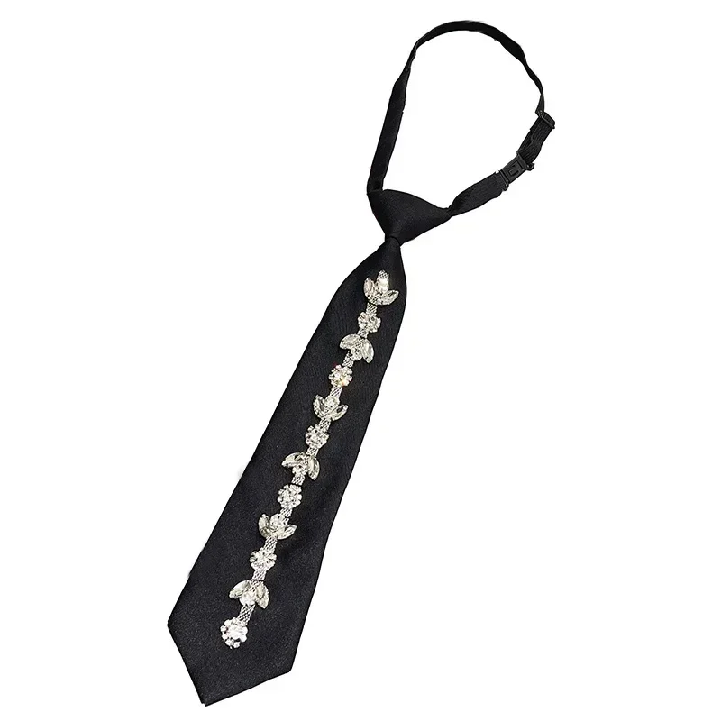 Retro Solid Neck Ties Student White Shirts Women Crystal Rhinestones Bow Ties Casual Trendy Wedding Party Necktie Clip On Tie Bow Tie Woven Necktie Necktie Set