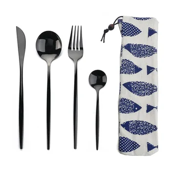 Set di posate da tavola portatili da 4 pezzi in acciaio inossidabile con borsa Set di posate da cucina con coltello occidentale, forchetta, cucchiaino da tè 1