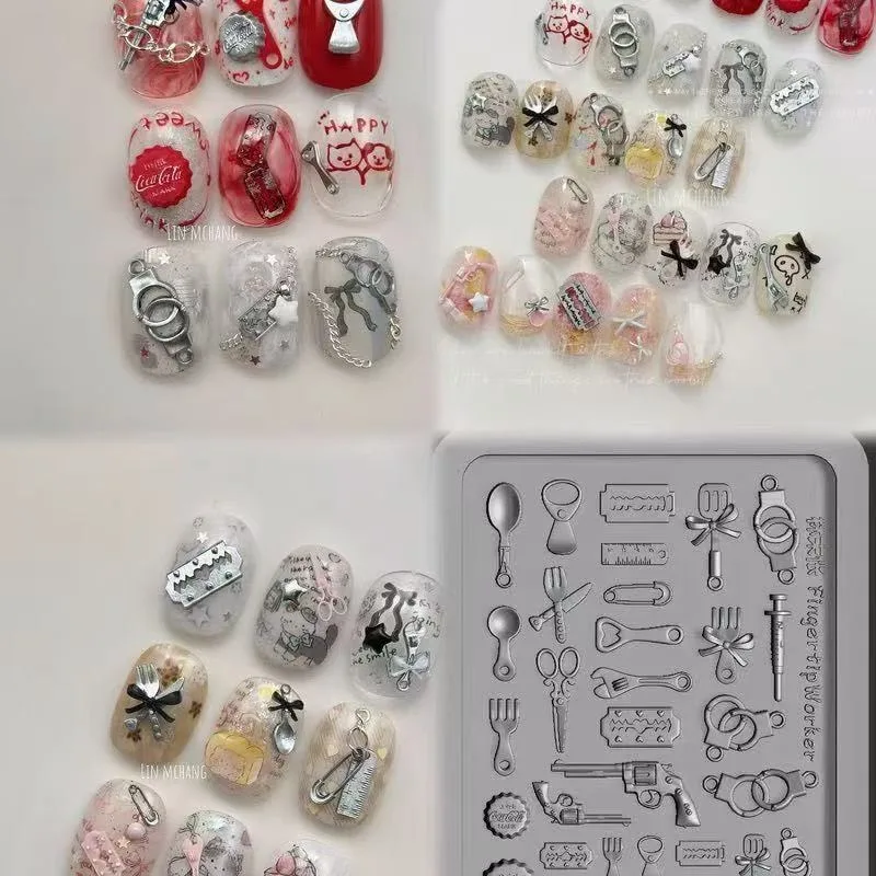 3D DIY 할로윈 네일 몰드 실리콘 식기 수갑 재미있는 장난감 독수리 까마귀 레진 매니큐어 모드 할로윈 네일 부품 도구