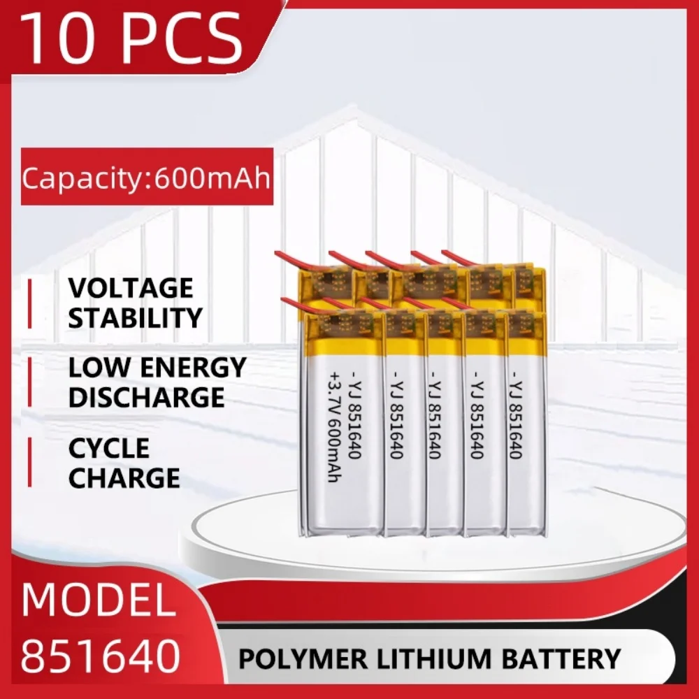 3.7V 600mAh Polymer Lithium LiPo Rechargeable Battery 851640 For Bluetooth headset beauty instrument selfie stick spray etc