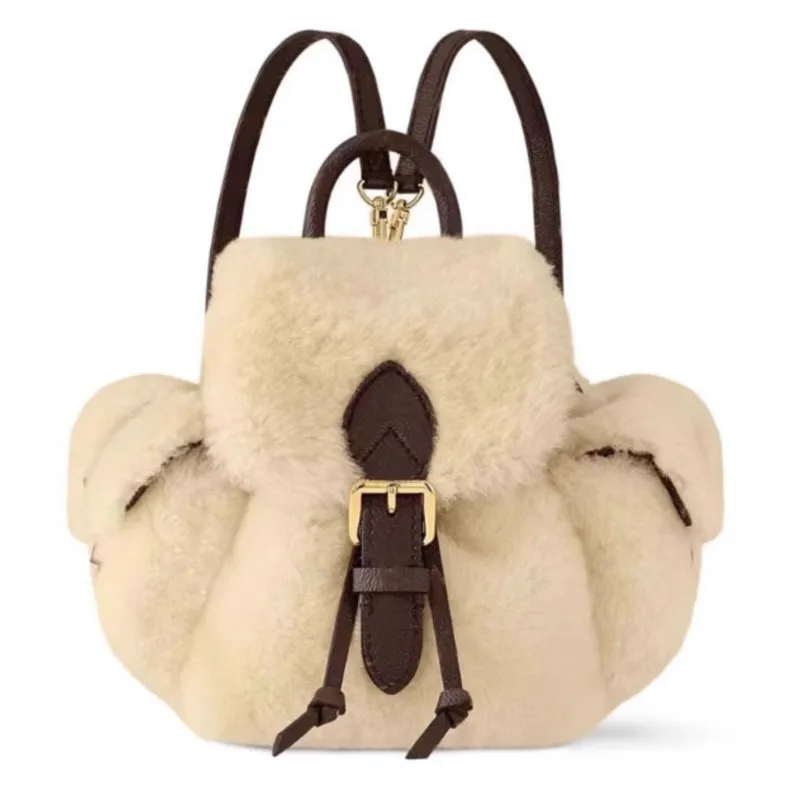 JIAERDI Retro Plush Backpack Women Japanese Style Leather Buttons Compact Cute Knapsack Ladies Fashion Commute Mochilas Mujer