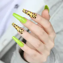 

24pcs Wearable False Nails Leopard Fire Cloud Green Press On Full Cover Fake Nails Acrylic Detachable Nail Design Sticky Tools