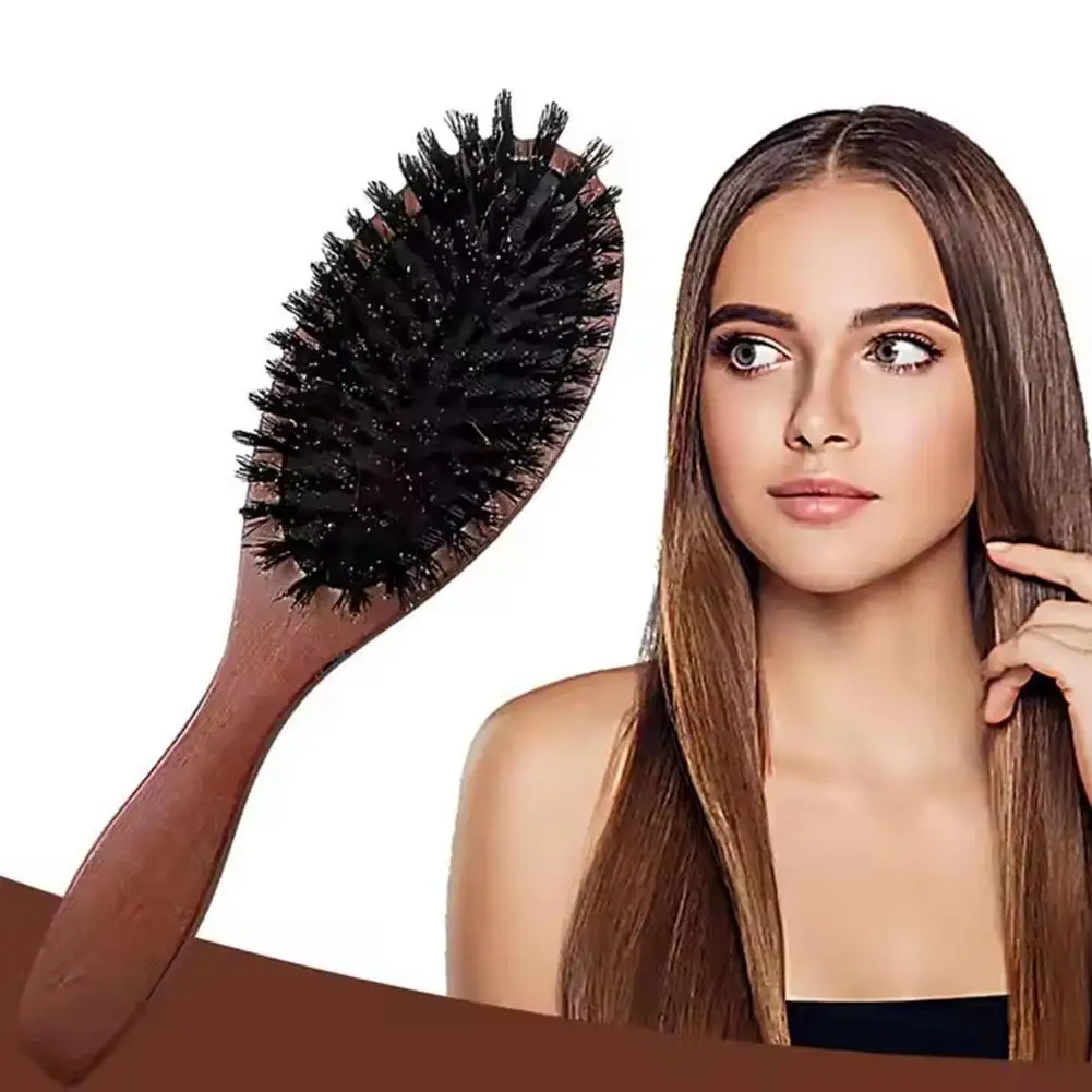 Natural Boar Bristle Wood Hair Brush Comb for Styling and Care