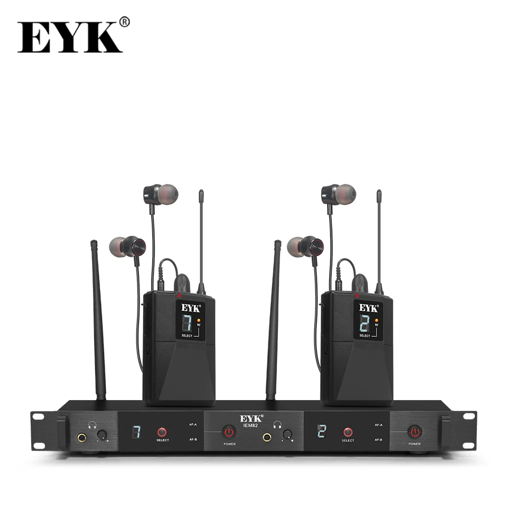 EYK IEM82 UHF Wireless In Ear Monitor System Dual Channels 16 Frequencies Selecable Perfect for Singer Stage Performance DJ Wireless In Ear Monitor