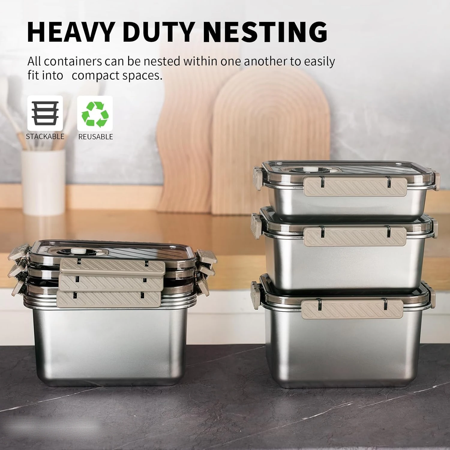 3pcs/Set Medium Size Stainless Steel Food Storage Containers Preservation Box (1000/1700/2200ML)