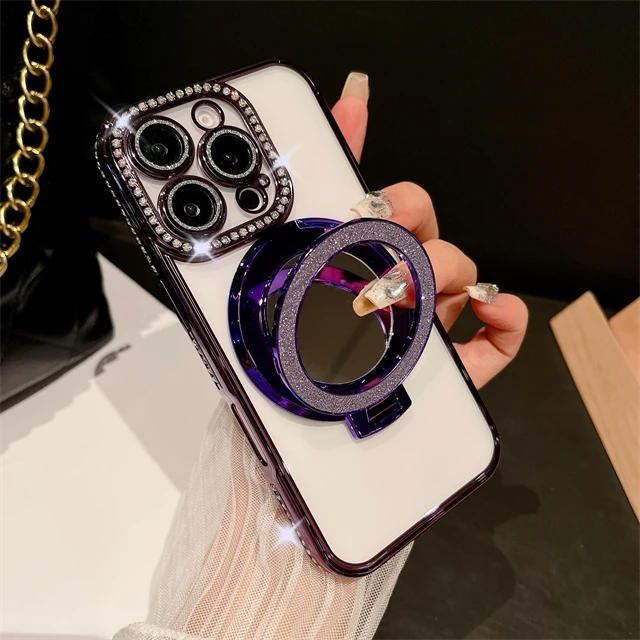 Luxury Plating Flash Glitter Mirror Phone Case with Diamond Bumper Protector